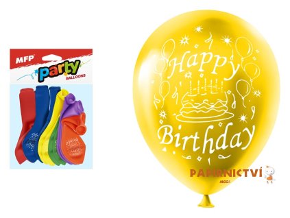 Balónek nafukovací 12ks sáček standard 23cm Happy Birthday mix 8000132