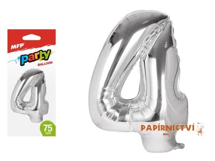 Balónek č. 4 nafukovací fóliový 75 cm - stříbrný 8000165