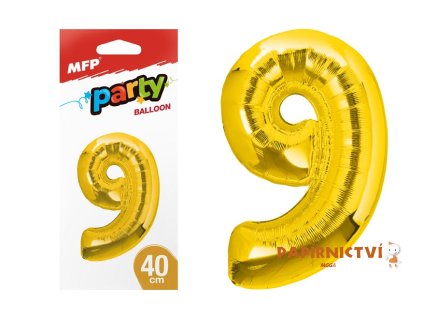 Balónek č. 9 nafukovací fóliový 40 cm - zlatý 8000182
