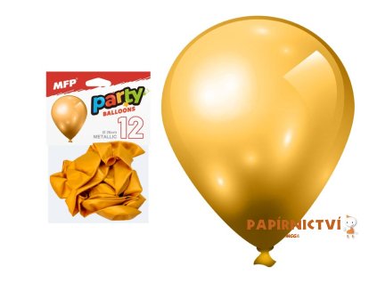 Balónek nafukovací 12ks sáček metal 26cm zlatý 8000191