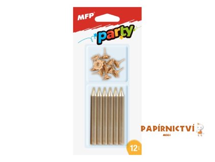 Dortové svíčky MFP zlaté 12ks+12ks držák 8800065