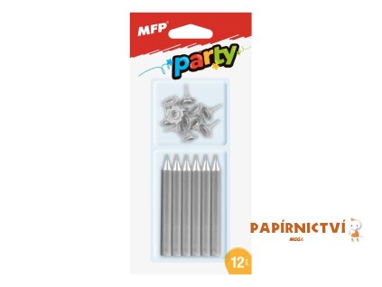 Dortové svíčky MFP stříbrné 12ks+12ks držák 8800078