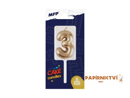 Dortová svíčka MFP balonek č. 3 zlatá 8800117