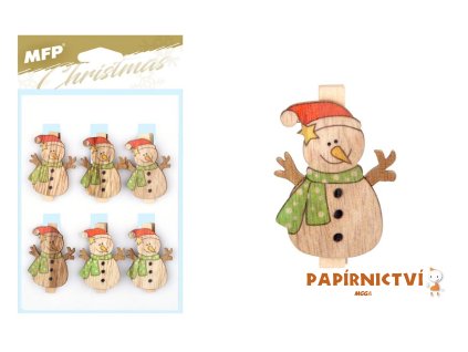 Kolíček dřevěný sněhulák 6ks 4cm ZC171172 8885702