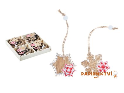 Set 24ks hvězda dřevo 4cm s korálkem 8885818