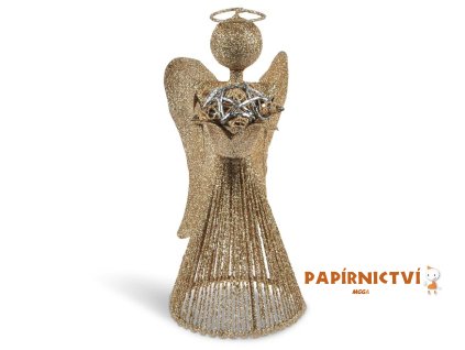 Anděl zlatý vánoční plech. 25cm R2366 8885948