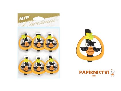 Kolíček dřevěný halloween sova 6ks/4,8cm XC20191491 8885984