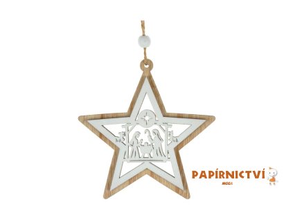 Hvězda 3D dřevo 10cm závěs 8886014