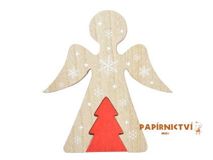 Dekorace Anděl dřevo MDF hnědý 19x17x1,8cm JK-1824B 8886246