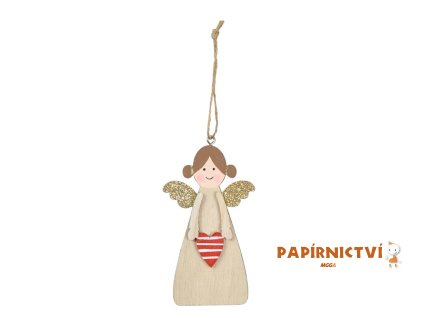 Závěs dřevěný anděl srdce 12cm CJ-22F64B 8886255