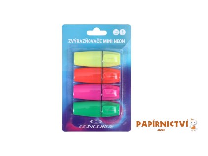 Sada zvýrazňovačů CONCORDE Mini Neon, 4ks blistr A65696