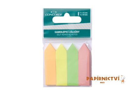 Samolepicí záložky CONCORDE 11 x 43mm, 4 x 40 listů, šipky, závěs, neon barevné