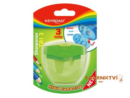 Ořezávátko KEYROAD TRI Plus, plast, blistr, zelené A517-2