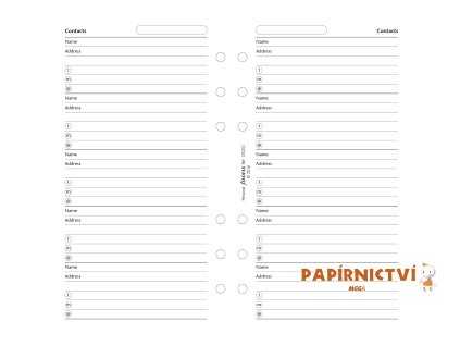 FILOFAX náplň Osobní, jméno, adresa, telefon