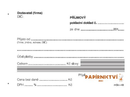 Příjmový pokladní doklad - jednoduchý NCR/49