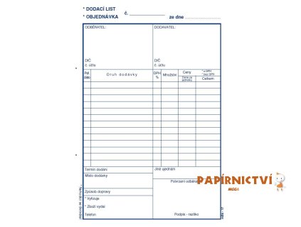 Dodací list - objednávka A5 NCR/17