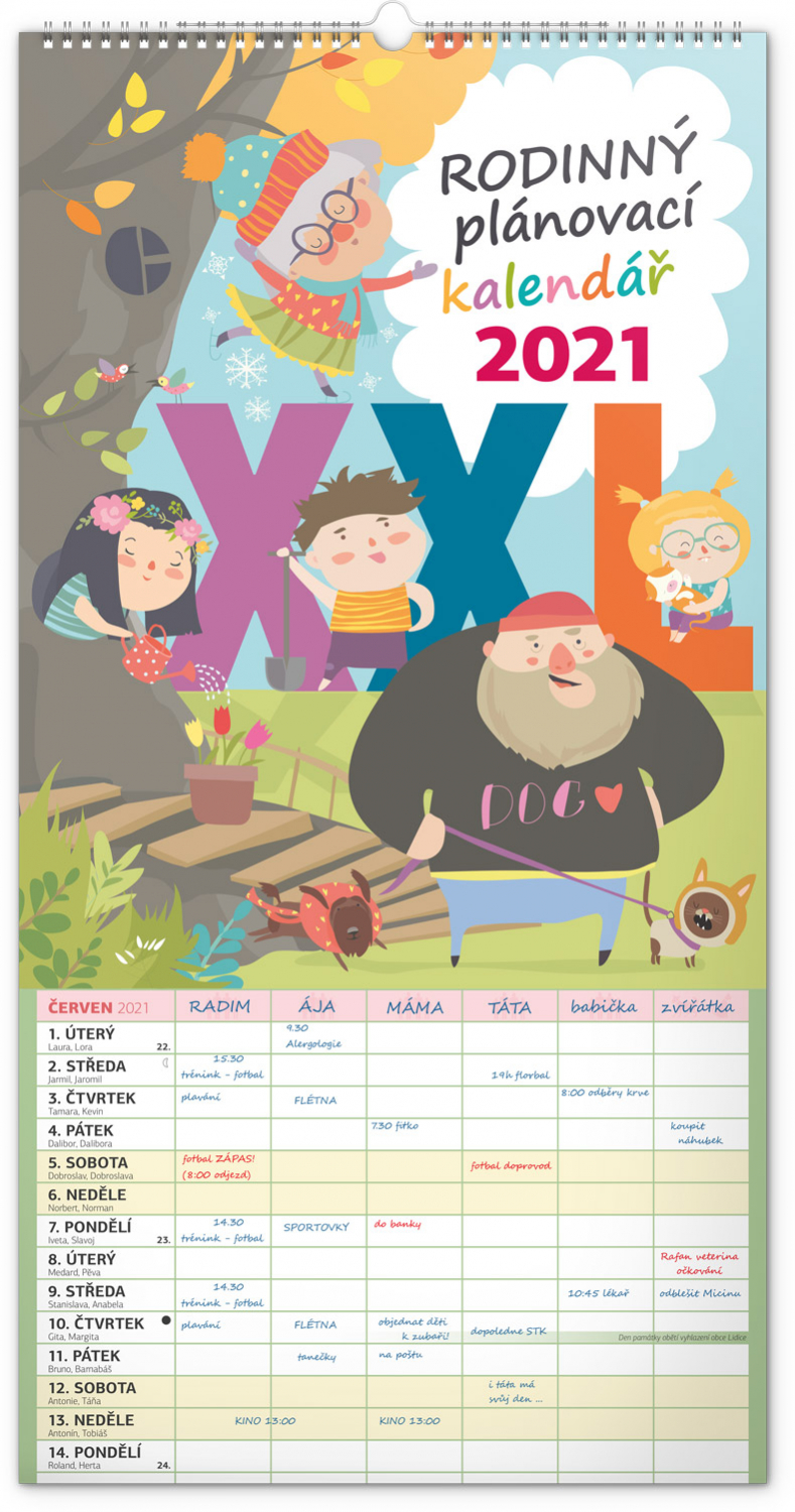 Nástěnný kalendář Rodinný plánovací XXL 2021, 33 × 64 cm