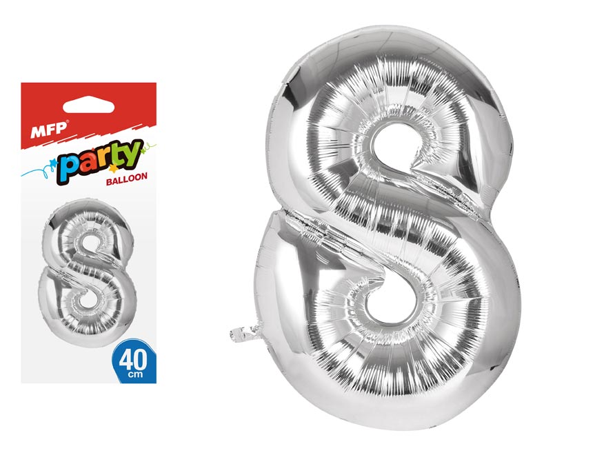 Fotografie balónek č. 8 nafukovací fóliový 40 cm - stříbrný 8000141