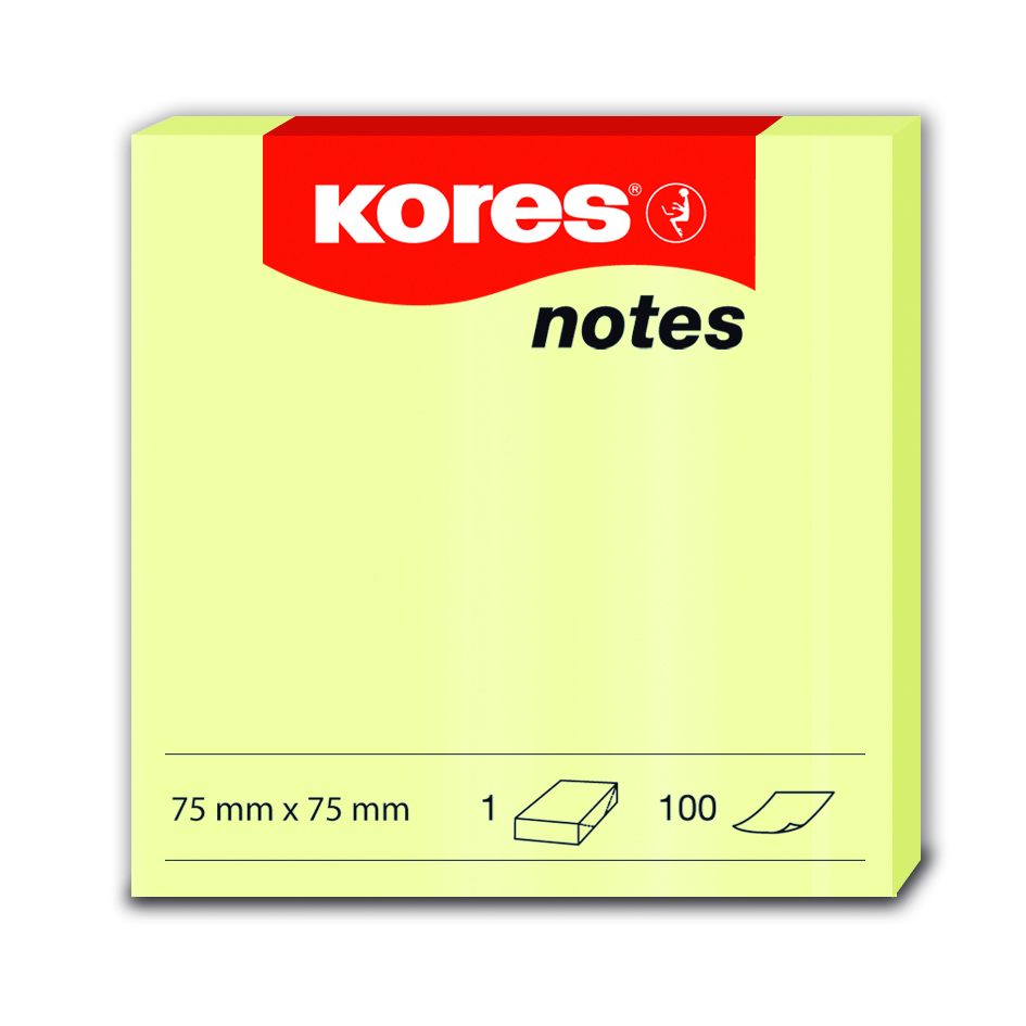 Fotografie Samolepicí bloček Kores - žlutý 75 × 75 mm, 100 listů Kores A49:1318_9000010