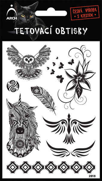 Černé tetovací obtisky - sova