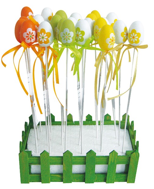 Fotografie Zápich dřevěné vajíčko s květem 3 cm + špejle