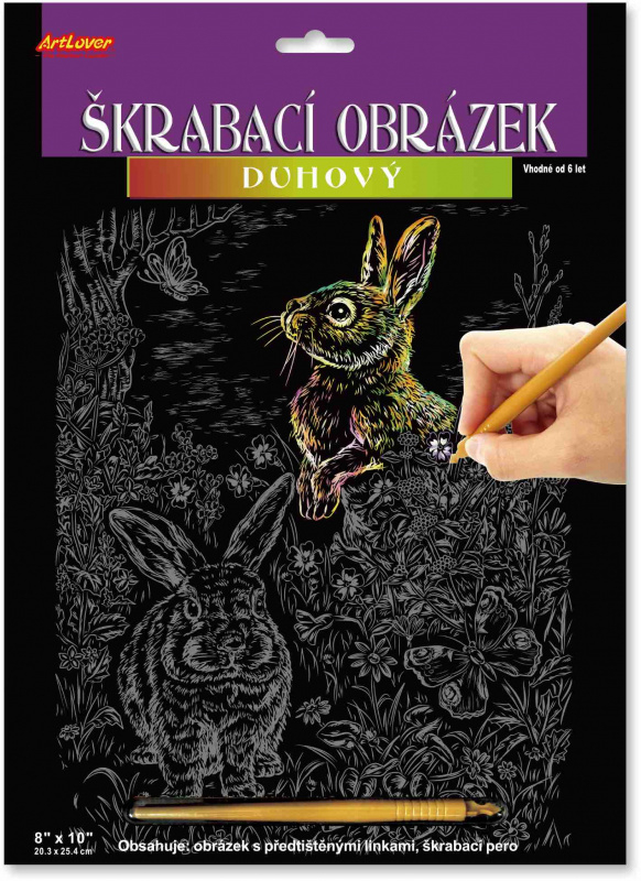 Škrabací obrázek - duhový - Zajíčci