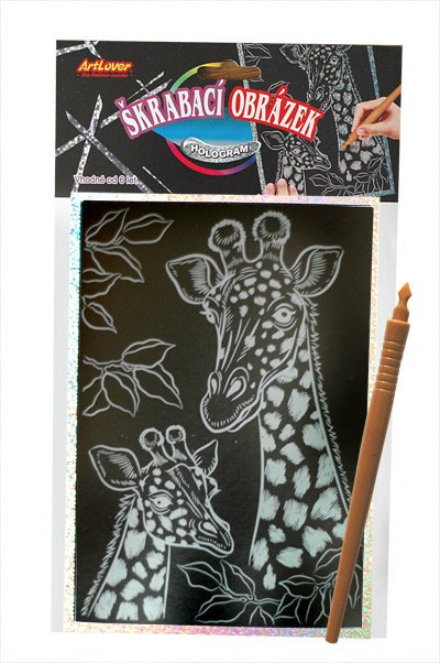 Fotografie Škrabací obrázek- Holografický 20x15 cm- žirafy
