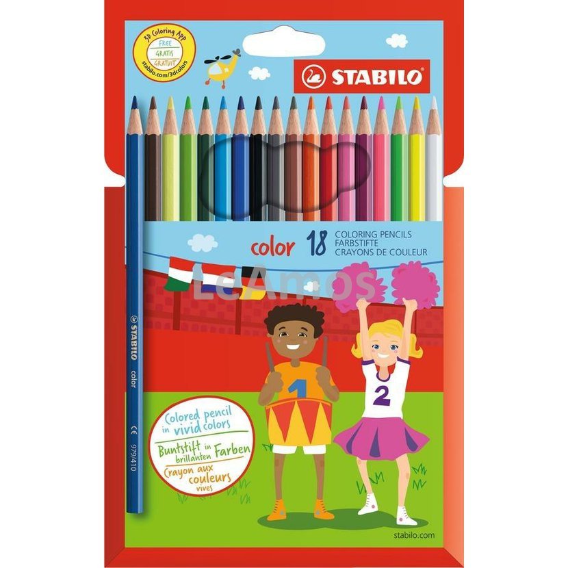 Fotografie STABILO - Barevné tužky, šest-hranné, STABILO, 18 různých barev Stabilo