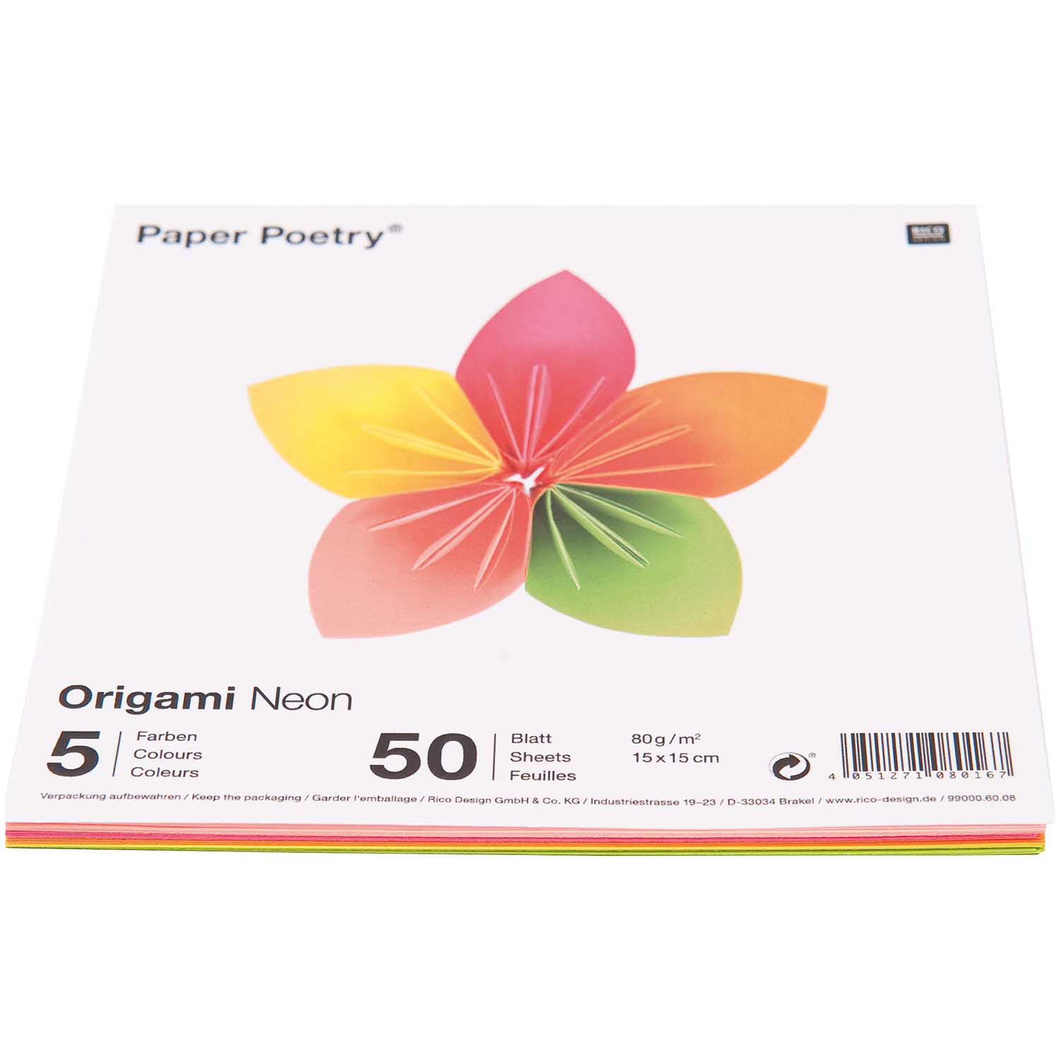 Fotografie Origami neon, 15x15cm, mix 50ks, 5 barev