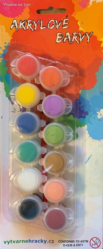 Fotografie Akrylové permanentní barvy 12 barev se štětcem na keramiku, sklo a kameny
