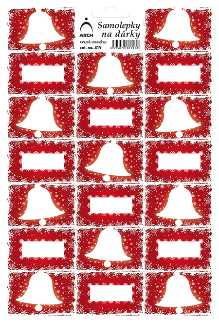 Velké vánoční samolepky na dárky - zvonky červené 819