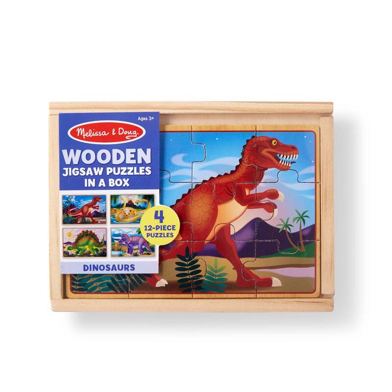 Y-Dřevěné puzzle v krabičce Dino