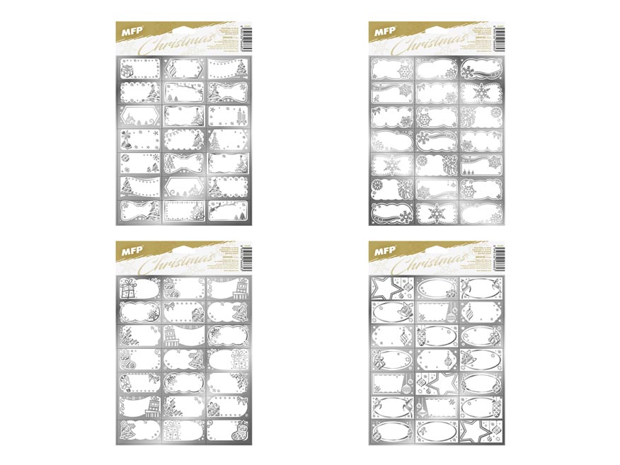 Samolepky na dárky vánoční stříbrné 200x300mm/21ks 8885930