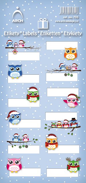 Vánoční etikety na dárky - sovy 705