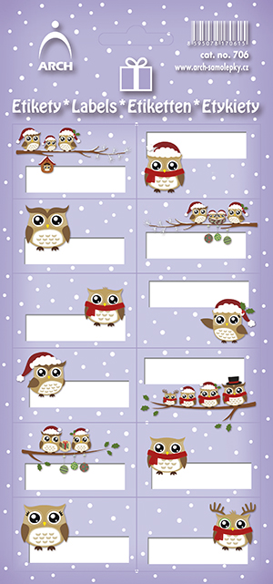 Fotografie Vánoční etikety na dárky - sovy dekor