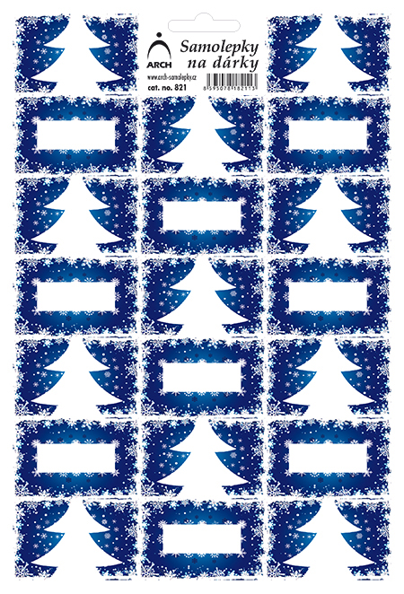 Velké vánoční samolepky na dárky - stromky modré