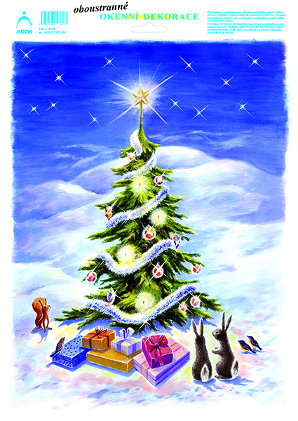 Fotografie Vánoční adhez. nálepky 25x35 - barevné vánoční stromky