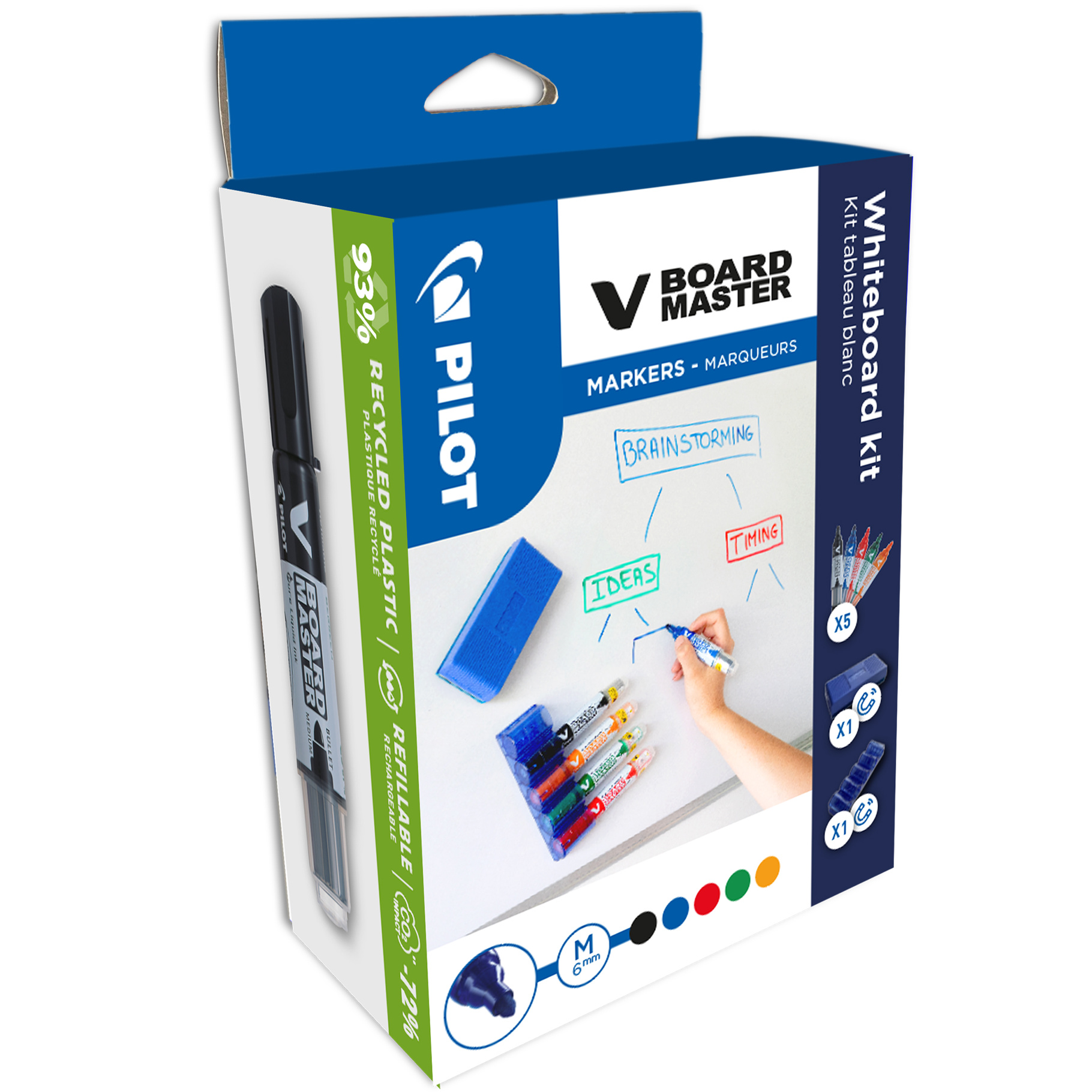 Sada 5ks popisovačů Pilot na bílé tabule V-BoardMaster + držák + houba