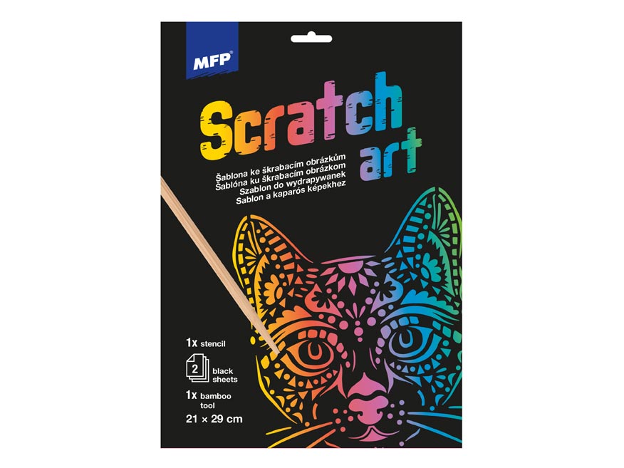 Škrabací obrázek šablona A4 Kočka 21x29cm + 2 listy 1032218