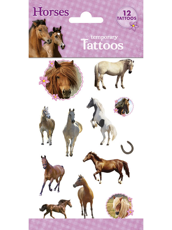 Fotografie Tetování koně barevné 12ks dětské dočasné tetovačky
