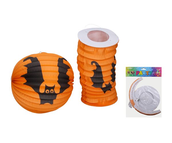 Fotografie Lampion 2ks set koule 25cm + válec15cm oranžový netopýr Halloween