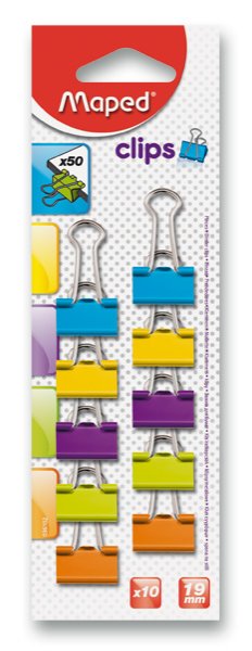 Kancelářské klipy MAPED barevné/černé 19mm (10ks), blistr