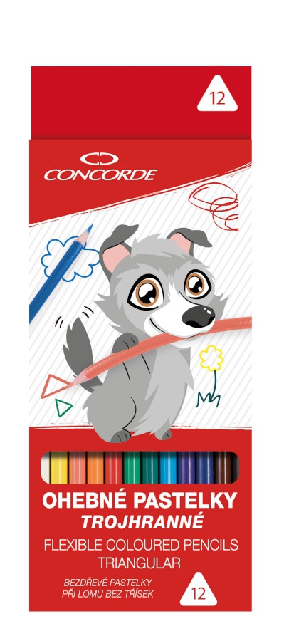 Fotografie Pastelky CONCORDE trojhranné, ohebné, bezdřevé 12 ks A1126