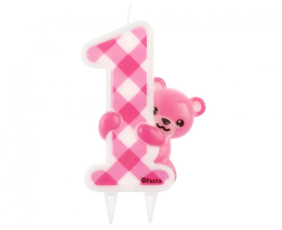 Jumbo svíčka "Růžový medvídek", 7,2 x 12 cm, číslo 1
