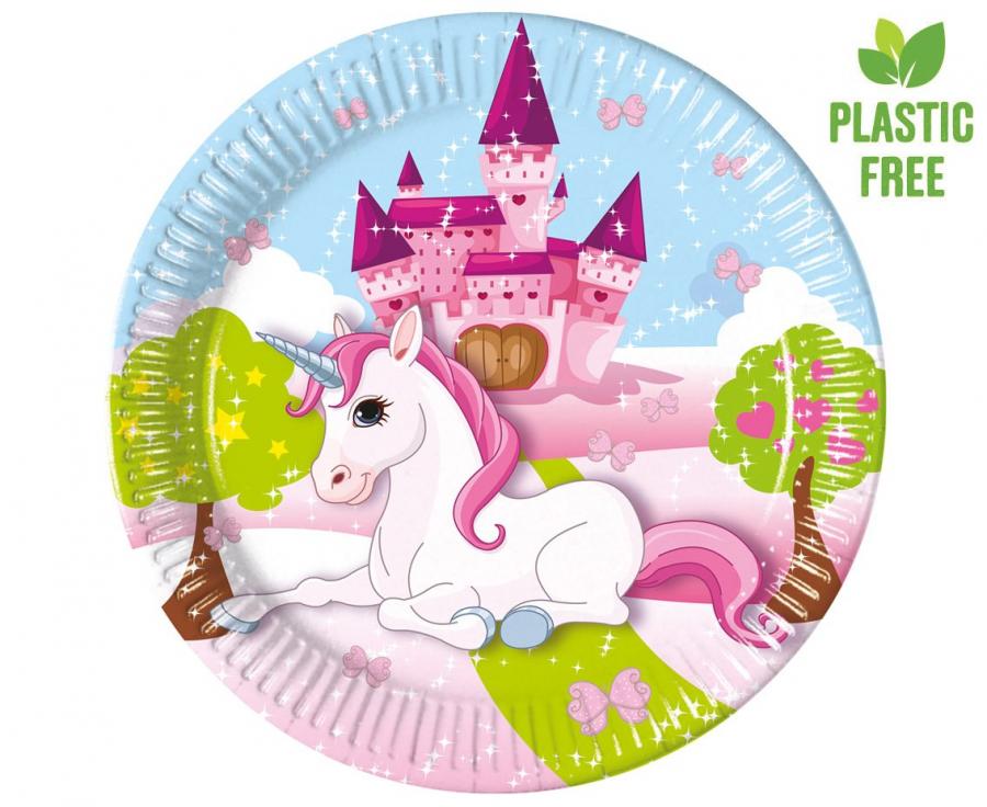 Papírové talíře Unicorn, nová generace, 20cm, 8 ks. (bez plastů)