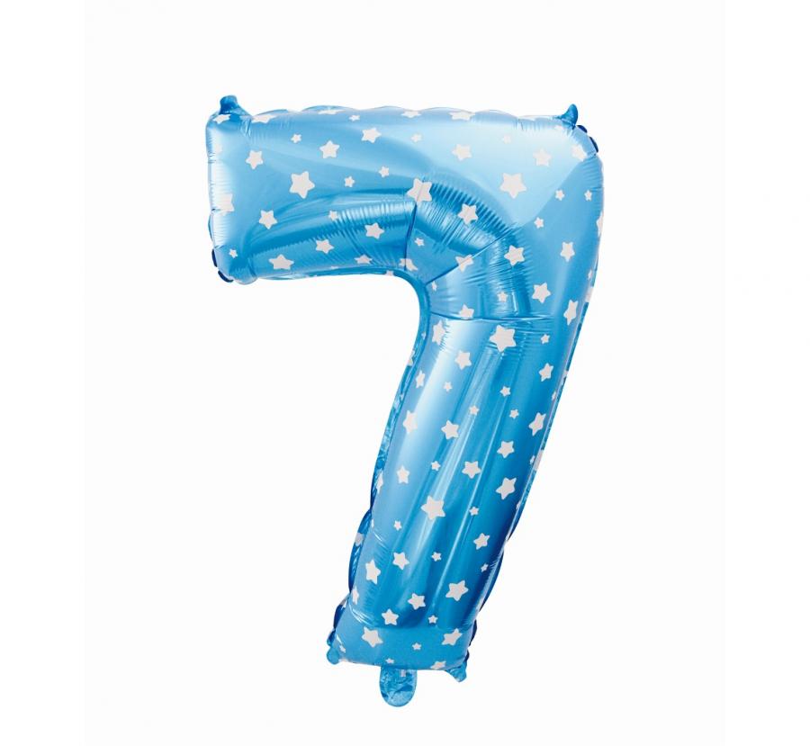 Foliový balónek "Číslo 7", modrý s hvězdičkami, 61 cm KK
