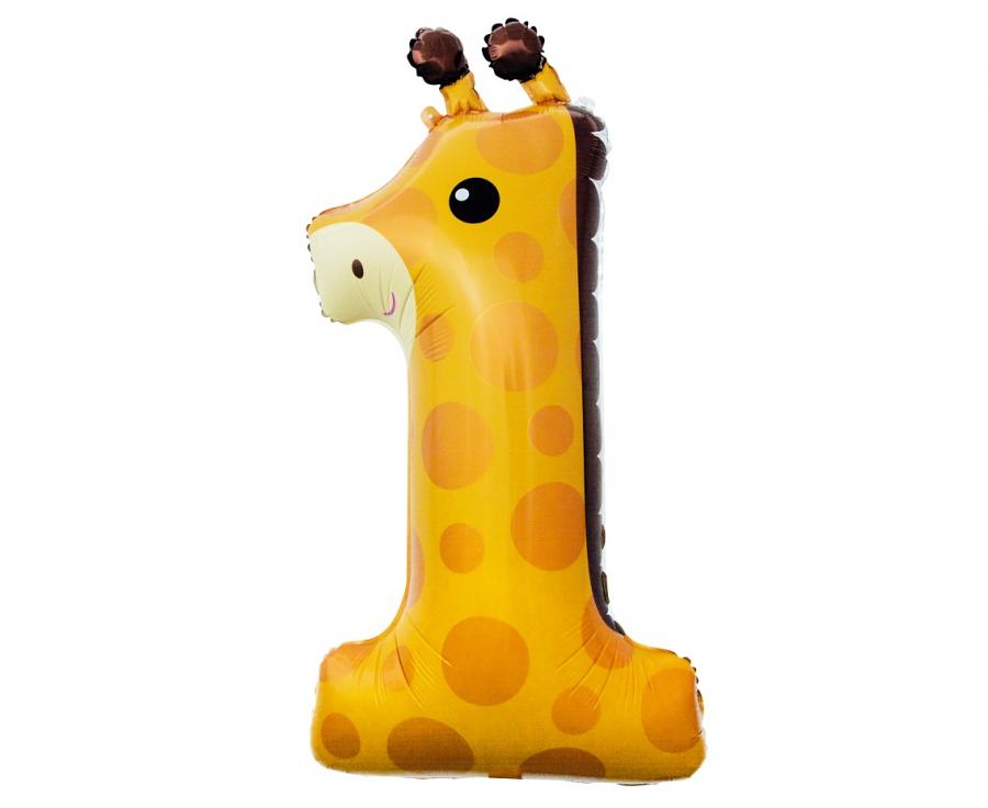 Fotografie Fóliový balónek Žirafa - číslo 1, 80 cm