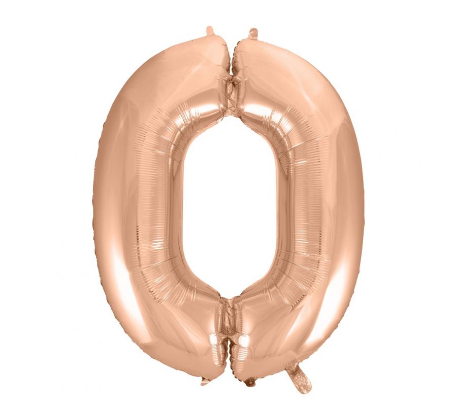 B&C Foliový balónek "Číslo 0", růžové zlato, 92 cm