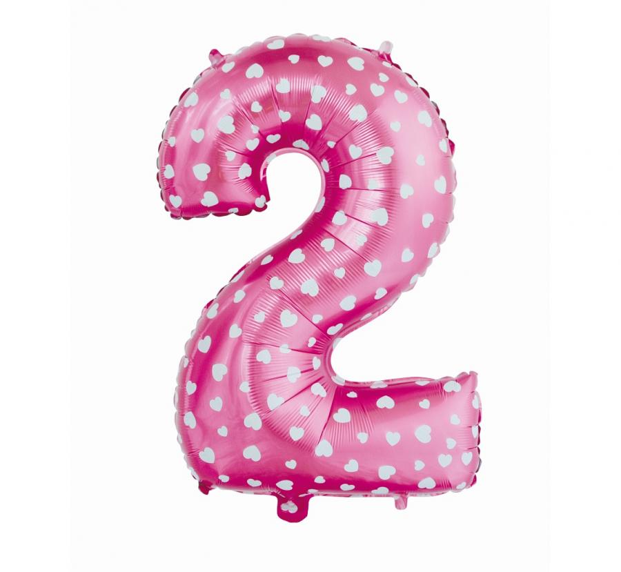 Fotografie Fóliový balónek "Číslo 2", růžový se srdíčky, 61 cm KK