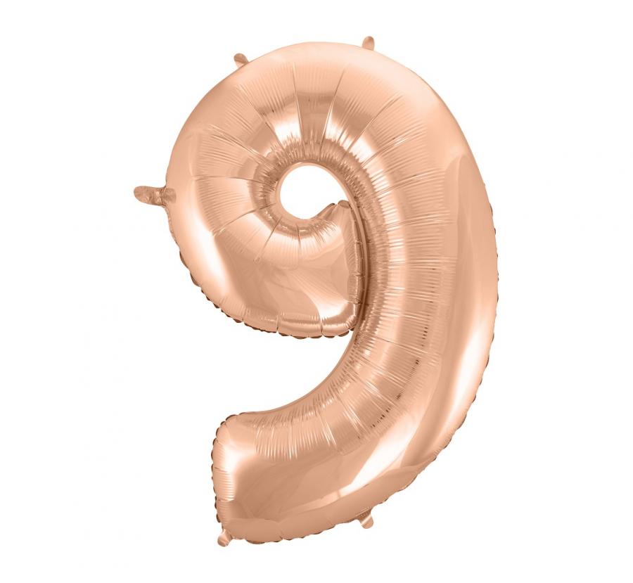 B&C Foliový balónek "Číslo 9", růžové zlato, 92 cm